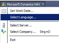 Menüleiste Microsoft Dynamics NAV Select Language